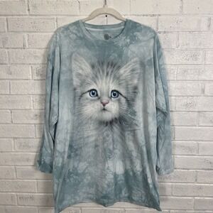The Mountain Blue Tie Dye Cat Crewneck T-Shirt Unisex Size 2XL Long Sleeve